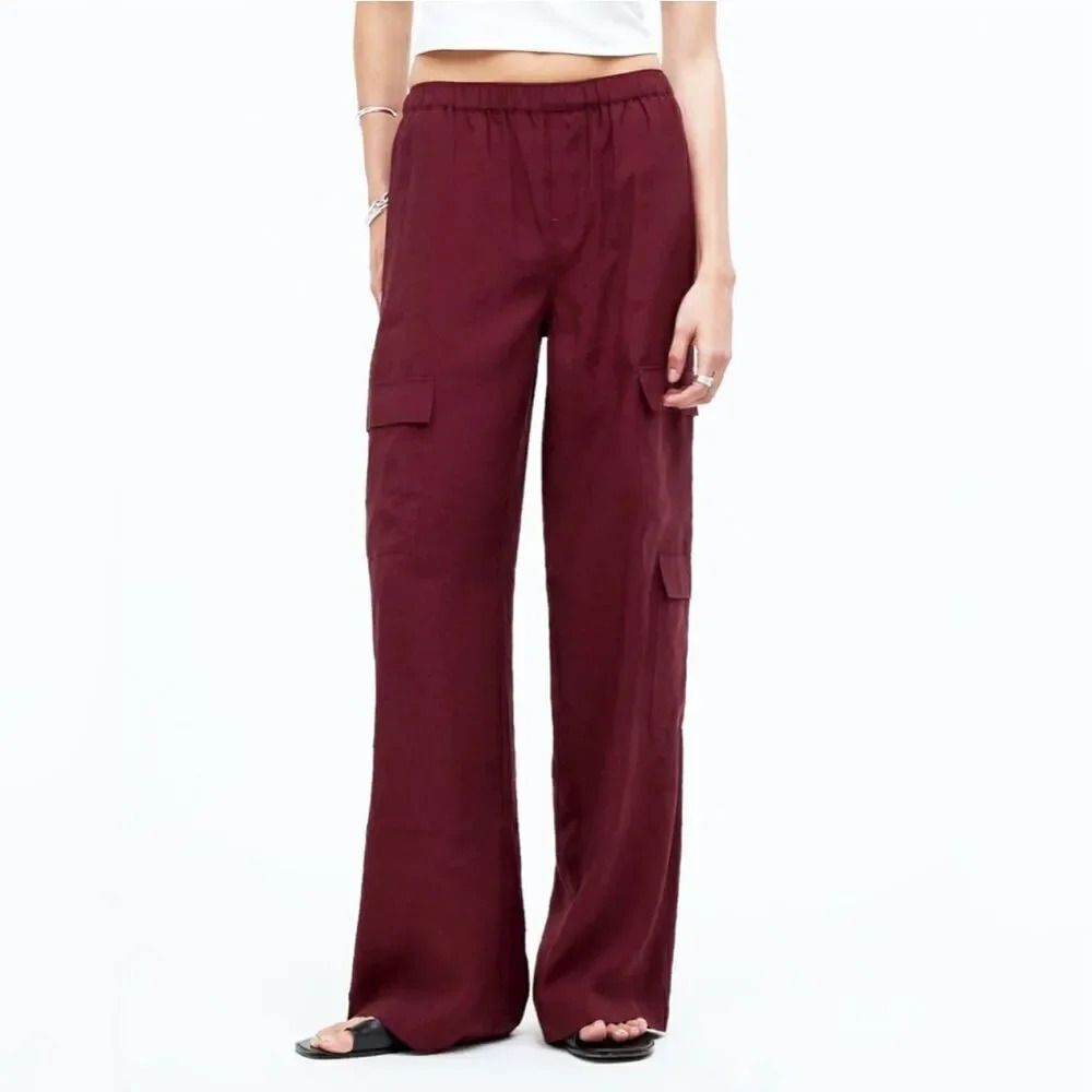 MADEWELL | NWOT Pull-On Wide-Leg Cargo Pants in Softdrape Maroon Cabernet | XXL